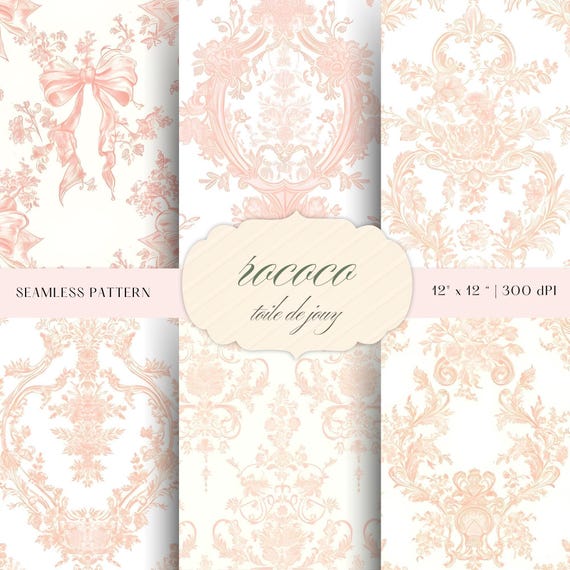 Rococo Pink Digital Paper | French Vintage Seamless Patterns (300 DPI JPEGs)
