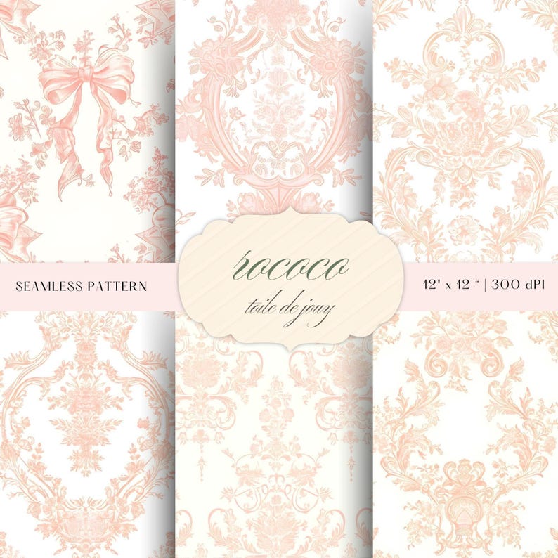 Rococo Pink Seamless Patterns | Elegant 12x12" Digital Paper | Vintage French Aesthetic Backgrounds | 300 DPI JPEGs