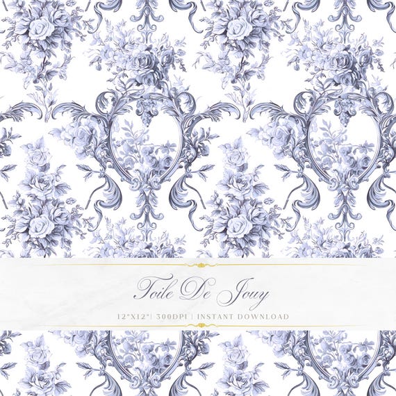 Blue and White Toile De Jouy Pattern | Seamless Baroque Art (Digital Download)