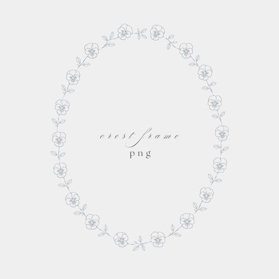 Tiny Pansy Frame PNG | Fine Line Pencil Clipart | Wedding Stationery | Transparent | 300 DPI