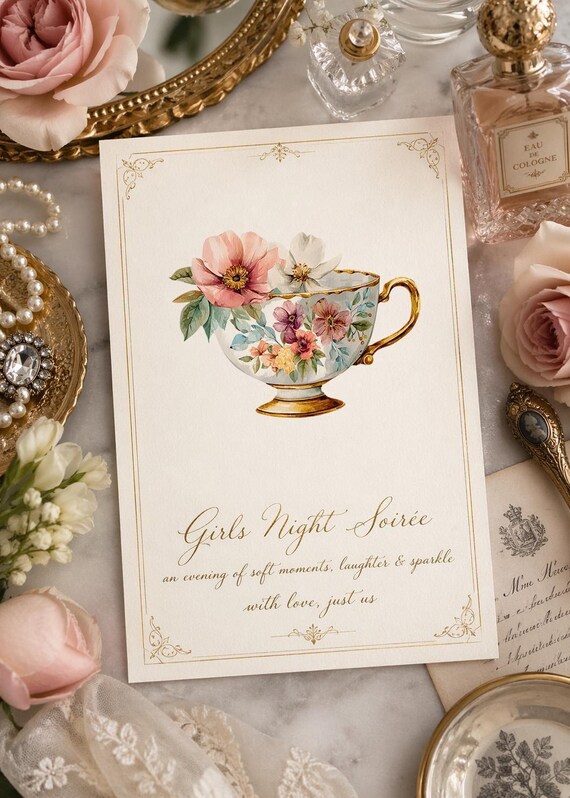 Floral Teacup Clipart, Regency Style Clipart, Romantic Watercolor PNG, Vintage Aesthetic Design, Soft Feminine