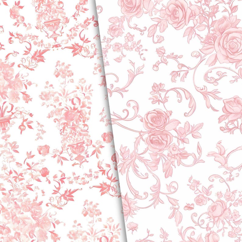 Pink Toile De Jouy Patterns – Baroque Style, 8 High-Res JPEGs (Digital Download) image 4