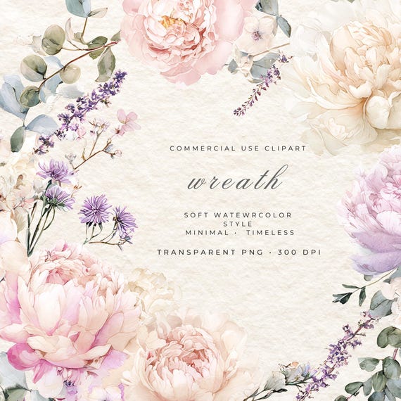 Peonies Floral Wreath PNG, Watercolor Flower Frame Clipart, Romantic Wedding Logo Frame, Pastel Botanical Circle, Petal Wreath Design