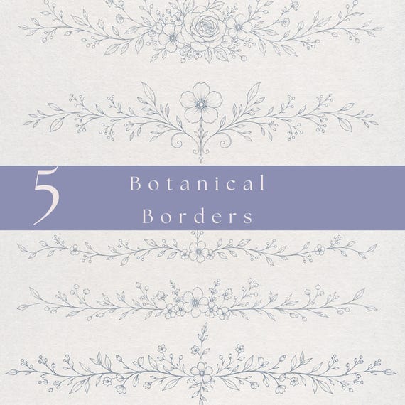 Botanical Line Art Wedding Clipart Border Elements, Fine Line Floral Dividers PNG, Minimal Elegant Invitation Elements