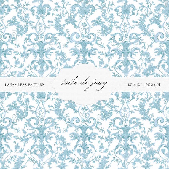 Blue Toile De Jouy Pattern | Floral Baroque Art (Digital Download)