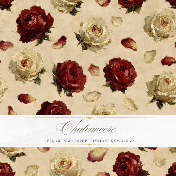 Antique Rose Seamless Pattern, Cream Floral Digital Paper, Vintage Botanical Tile