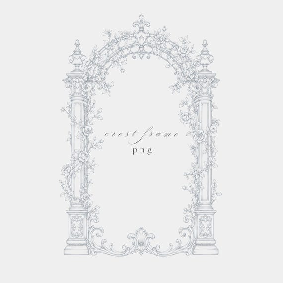 Baroque Pillar Frame PNG | Fine Line Pencil Clipart | Wedding Stationery | Transparent | 300 DPI