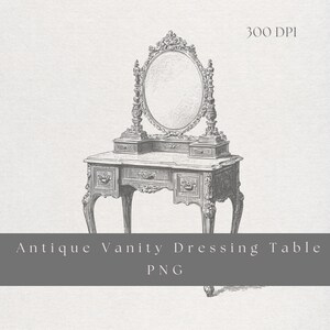 Vanity Table Clipart PNG | Fine Line Antique Dressing Table | Transparent Background | Digital Download Baroque Boudoir Furniture Art