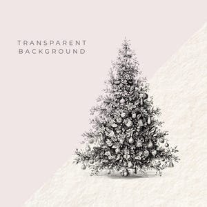 Fine Line Christmas Tree Clipart, Minimal Holiday Tree PNG, Elegant Winter Design, Canva Graphic image 3