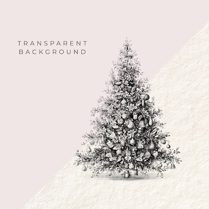 Fine Line Christmas Tree Clipart, Minimal Holiday Tree PNG, Elegant Winter Design, Canva Graphic image 3