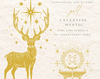 Gouden hemelse mystieke clipart | Fine Line-alchemiesymbolen (digitale download)