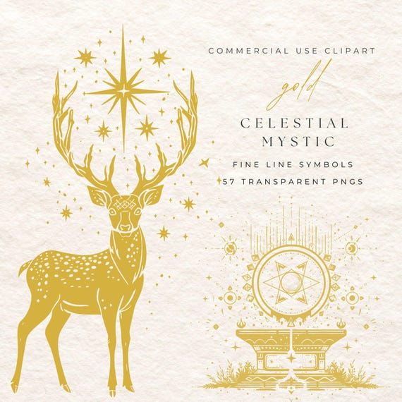 Gold Celestial Mystic Clipart | Fine Line Alchemy Symbols (Digital Download)