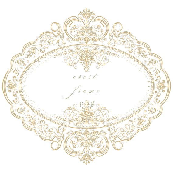 Luxury Gold Crest PNG, Wedding Monogram Frame, Oval Border Clipart, Elegant Fine Line Design for Invitations and Branding Use
