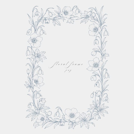 Snowdrop Hellebore Frame PNG | Fine Line Pencil Clipart | Wedding Stationery | Transparent | 300 DPI