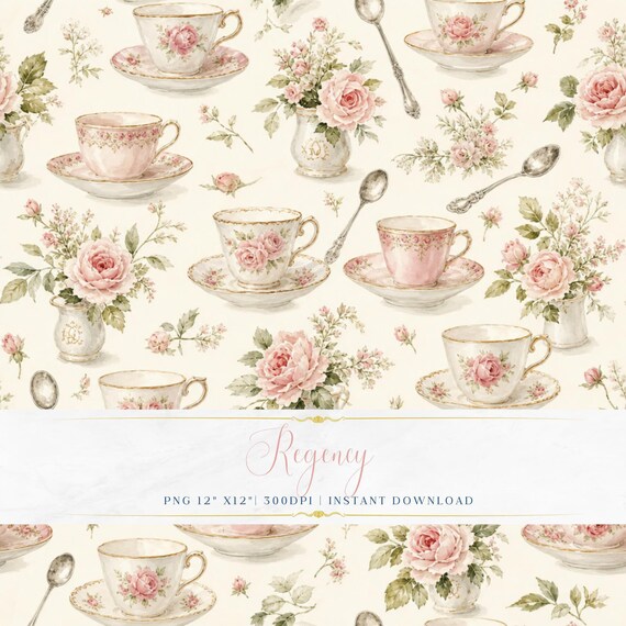 Pastel Floral Digital Paper Seamless Pattern PNG Vintage Romantic Scrapbook Wallpaper Design