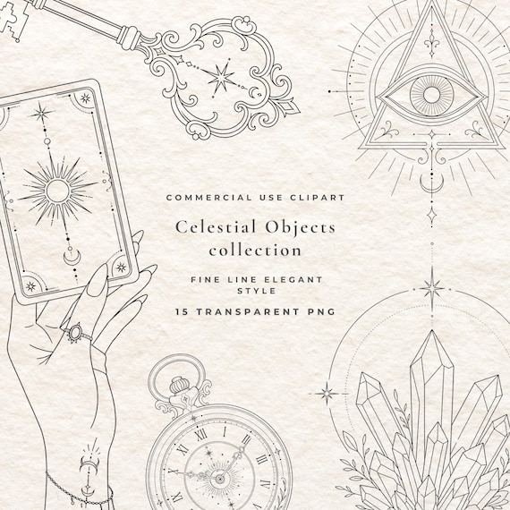 Witchy Branding Elements PNG Bundle, 20 Fine Line Mystical Occult Illustrations Commercial Use, Vintage Apothecary Digital Download Pack