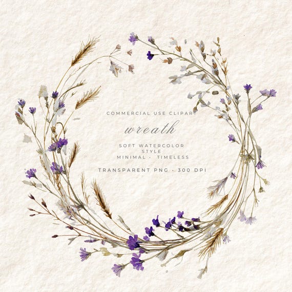 Wildflower Wreath PNG Spring Clipart, Watercolor Meadow Floral Transparent, Spring Invitation Digital Download, Commercial Use