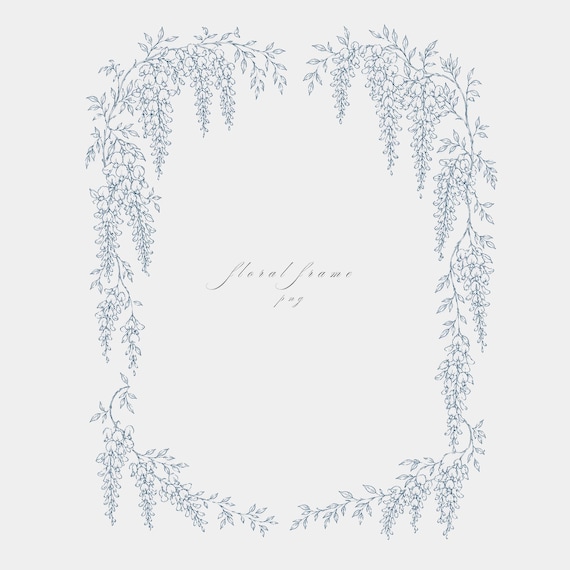 Wisteria Clusters Frame PNG | Fine Line Pencil Clipart | Wedding Stationery | Transparent | 300 DPI