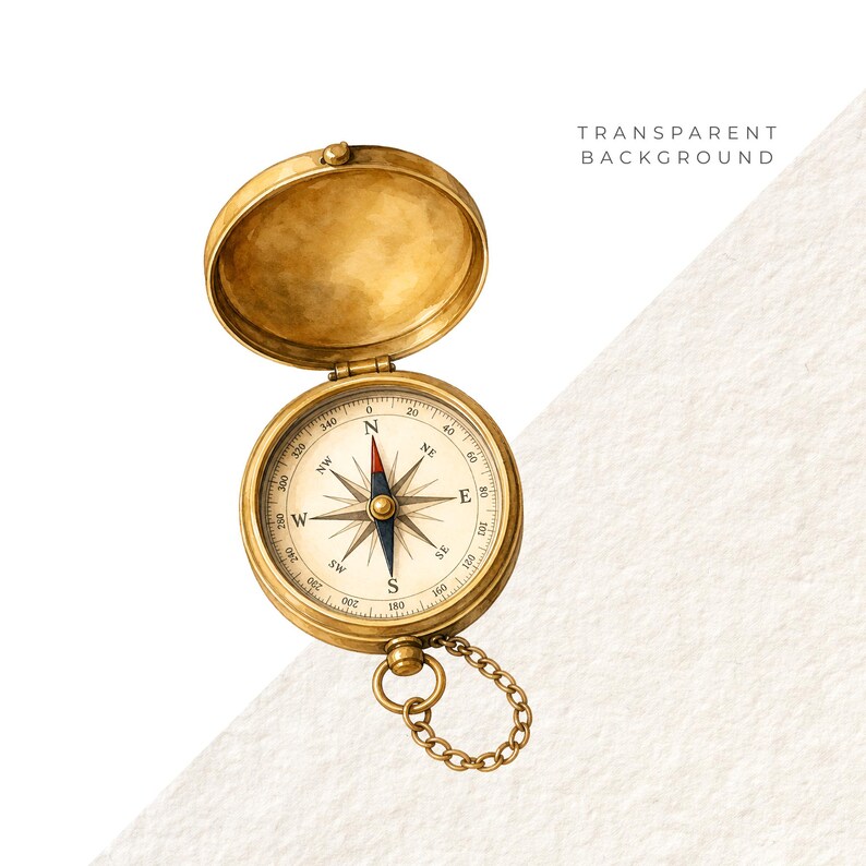 Vintage Brass Compass Clipart PNG, Watercolor Open Compass Art ...
