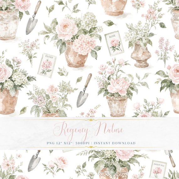 Romantic Floral Seamless Pattern PNG Soft Watercolor Digital Paper Cottagecore Wallpaper Design