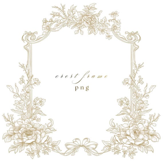 Gold Floral Wedding Crest Frame | Elegant Invitation PNG (Digital Download)
