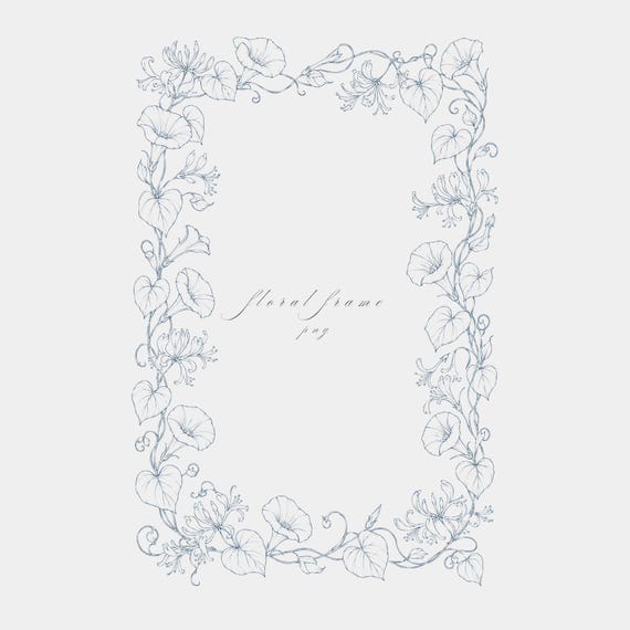 Honeysuckle Vine Frame PNG | Fine Line Pencil Clipart | Wedding Stationery | Transparent | 300 DPI