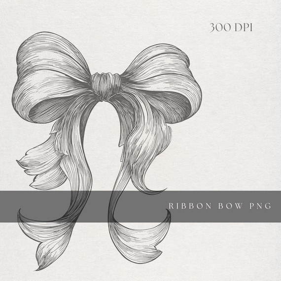 Ribbon Bow Clipart PNG | Fine Line Decorative Bow Illustration | Transparent Background | Digital Download Elegant Bow Tie Art