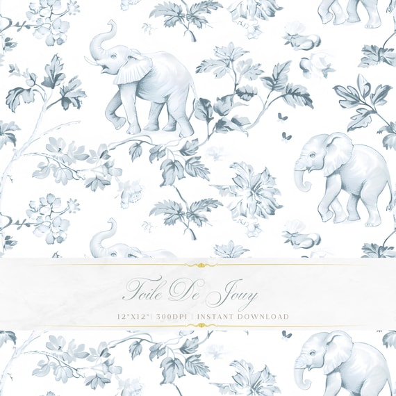 Elephant Toile de Jouy Pattern | Nursery Decor (Digital Download)