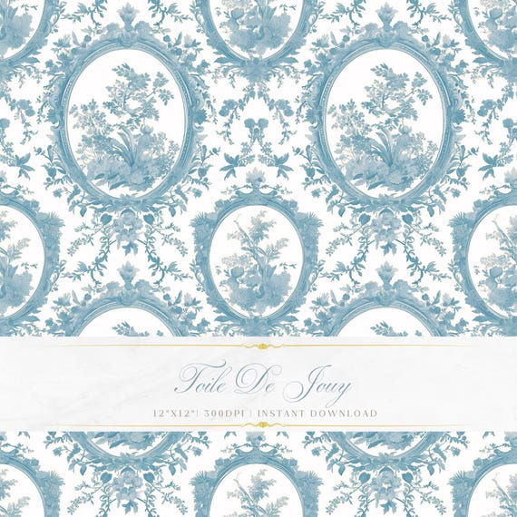 Blue Toile de Jouy Pattern | Floral Baroque Art (Digital Download)