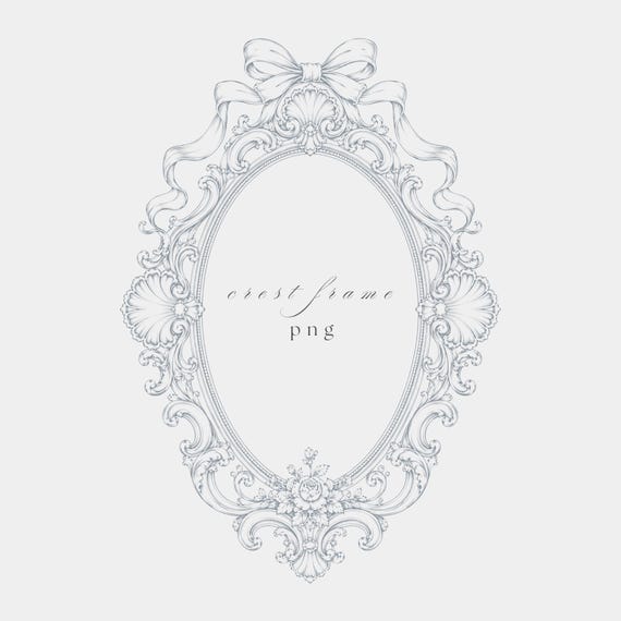 Baroque Ribbon Frame PNG | Fine Line Pencil Clipart | Wedding Stationery | Transparent | 300 DPI