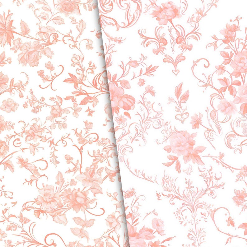 Pink Toile De Jouy Patterns – Baroque Style, 8 High-Res JPEGs (Digital Download) image 3