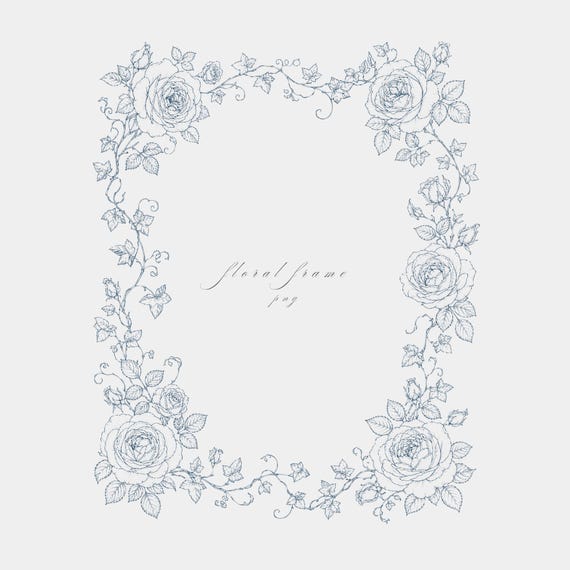 Garden Roses Frame PNG | Fine Line Pencil Clipart | Wedding Stationery | Transparent | 300 DPI