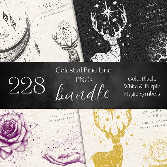 Celestial Mystic PNG Clipart Bundle – Fine Line Astrology Symbols (Digital Download)