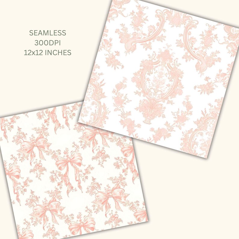Rokoko-Rosa Digitalpapier | Nahtlose Muster im französischen Vintage-Stil (300 DPI JPEGs) Bild 4