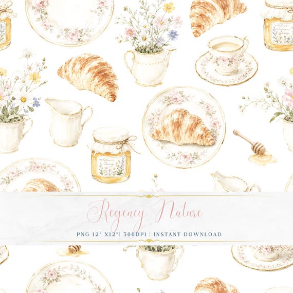Cottagecore Seamless Pattern PNG Romantic Botanical Watercolor Digital Paper Wallpaper
