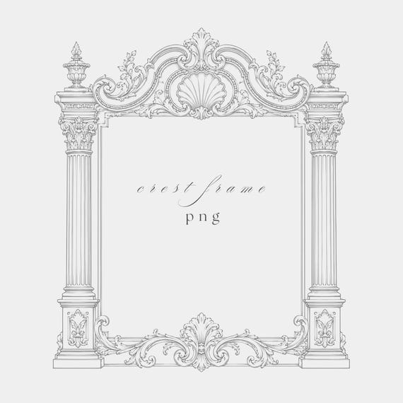 Baroque Mirror Frame PNG | Fine Line Clipart | Wedding Stationery | Transparent | 300 DPI