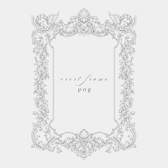 Baroque Crest Frame PNG | Fine Line Wedding Clipart | High Resolution | Transparent Download