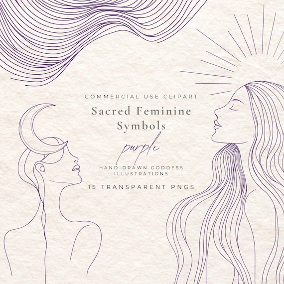 Divine Feminine Line Art | Goddess Symbols, Boho Tattoo Elements (PNG)