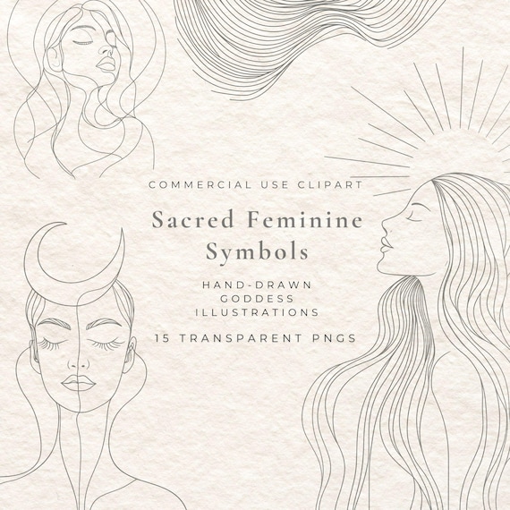 Goddess Symbols Fine Line Art Clipart | Boho Tattoo Logos (PNG)