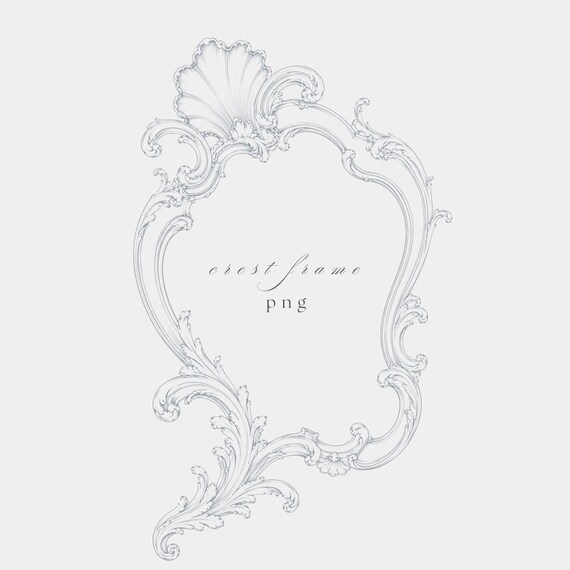 Rococo Asymmetrical Frame PNG | Fine Line Pencil Clipart | Wedding | Transparent | 300 DPI