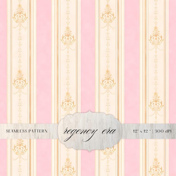 Pink Regency Stripe Seamless Pattern,  Digital Paper, Elegant Vintage Background, Romantic Textile Design, Classic Repeat Print
