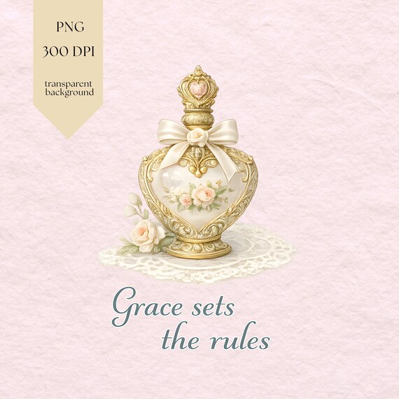 Grace Sets the Rules PNG – Vintage Perfume Bottle Quote Design for Elegant T-Shirts | POD