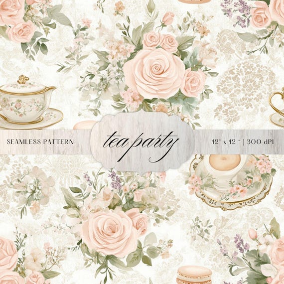 Cottagecore Tea Party Seamless Pattern | Floral Digital Download (PNG)