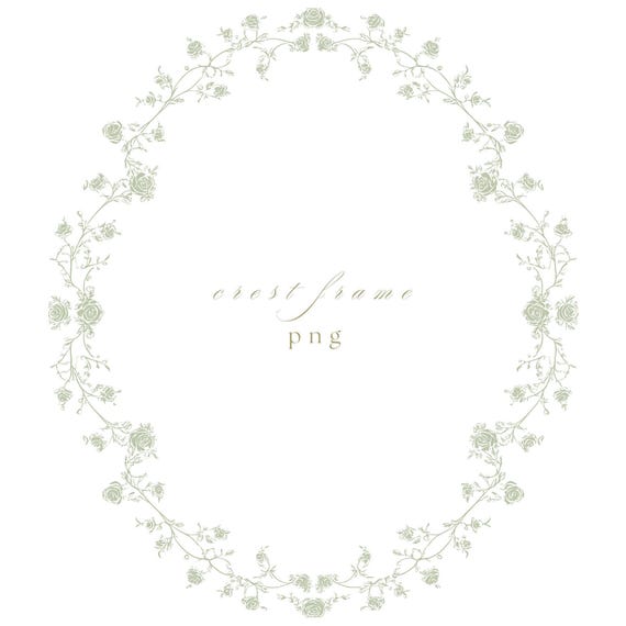 Sage Green Fine Line Crest PNG, Oval Wedding Monogram Frame Clipart