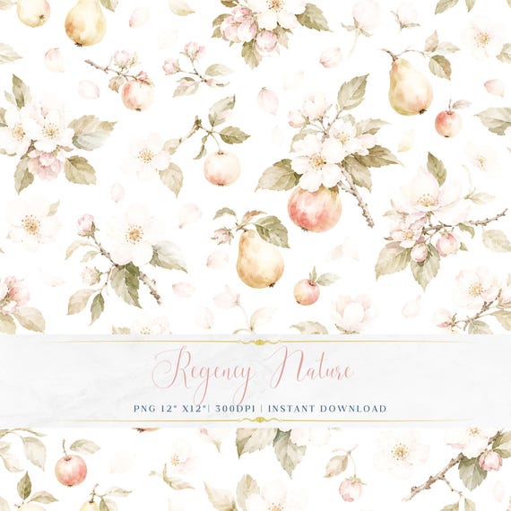 Soft Floral Seamless Pattern PNG Regency Inspired Digital Paper Printable Wallpaper Design