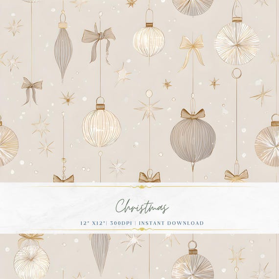 Elegant Vintage Christmas Seamless Pattern PNG, Fine Line Holiday Digital Paper, Luxury Minimal Xmas Background, Printable Fabric Design