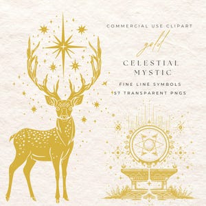 Celestial Mystic Fine Line Clipart | 57 PNGs Transparent | Gold Minimal Occult Alchemy Symbols | Digital Graphics | Instant Download