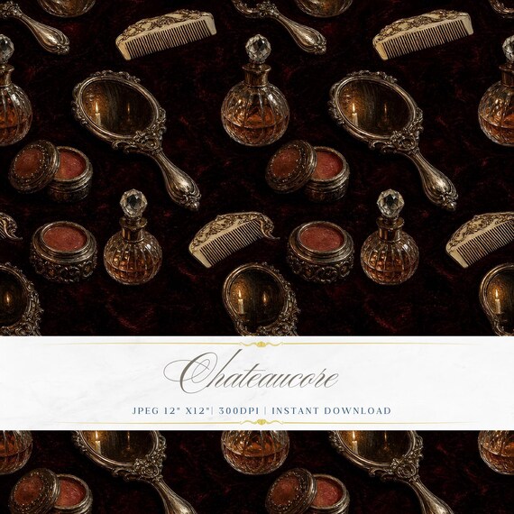 Boudoir Vanity Seamless Pattern JPEG Oil Painting Digital Paper Chateaucore Feminine Instant Download