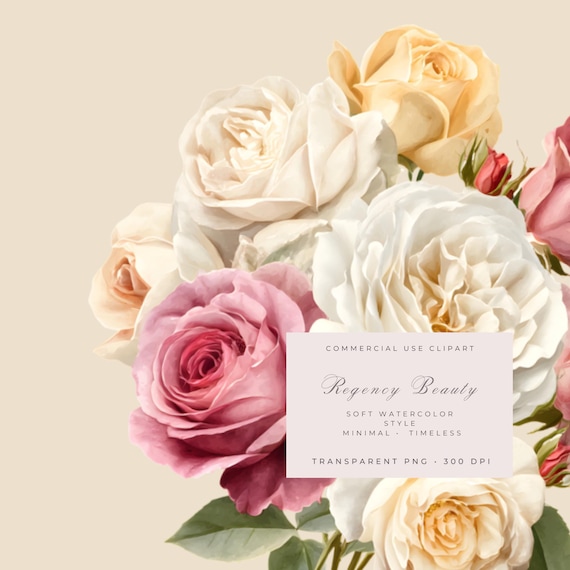 Roses Bouquet Clipart, Coquette Clipart, Romantic Watercolor PNG, Vintage Feminine Illustration