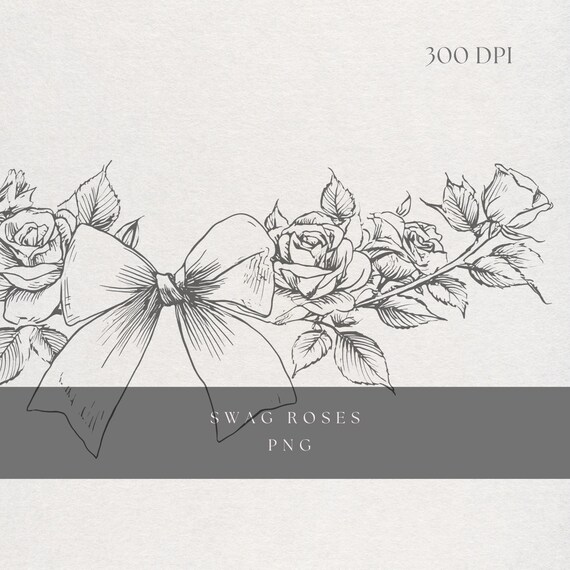 Rose Swag Clipart PNG | Fine Line Floral Garland Illustration | Transparent Background | Digital Download Romantic Wedding Floral Art